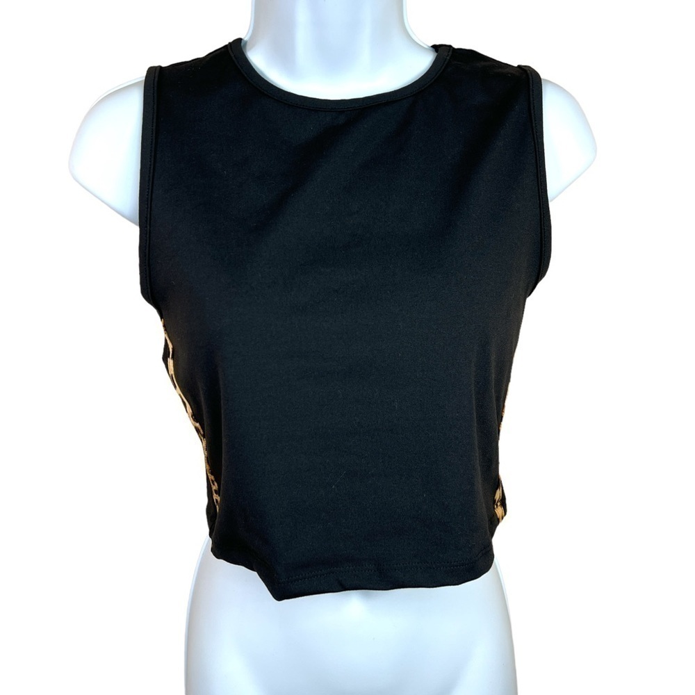 Large EVCR Black Leopard Print Crop Top Athletic Activewear Stretch